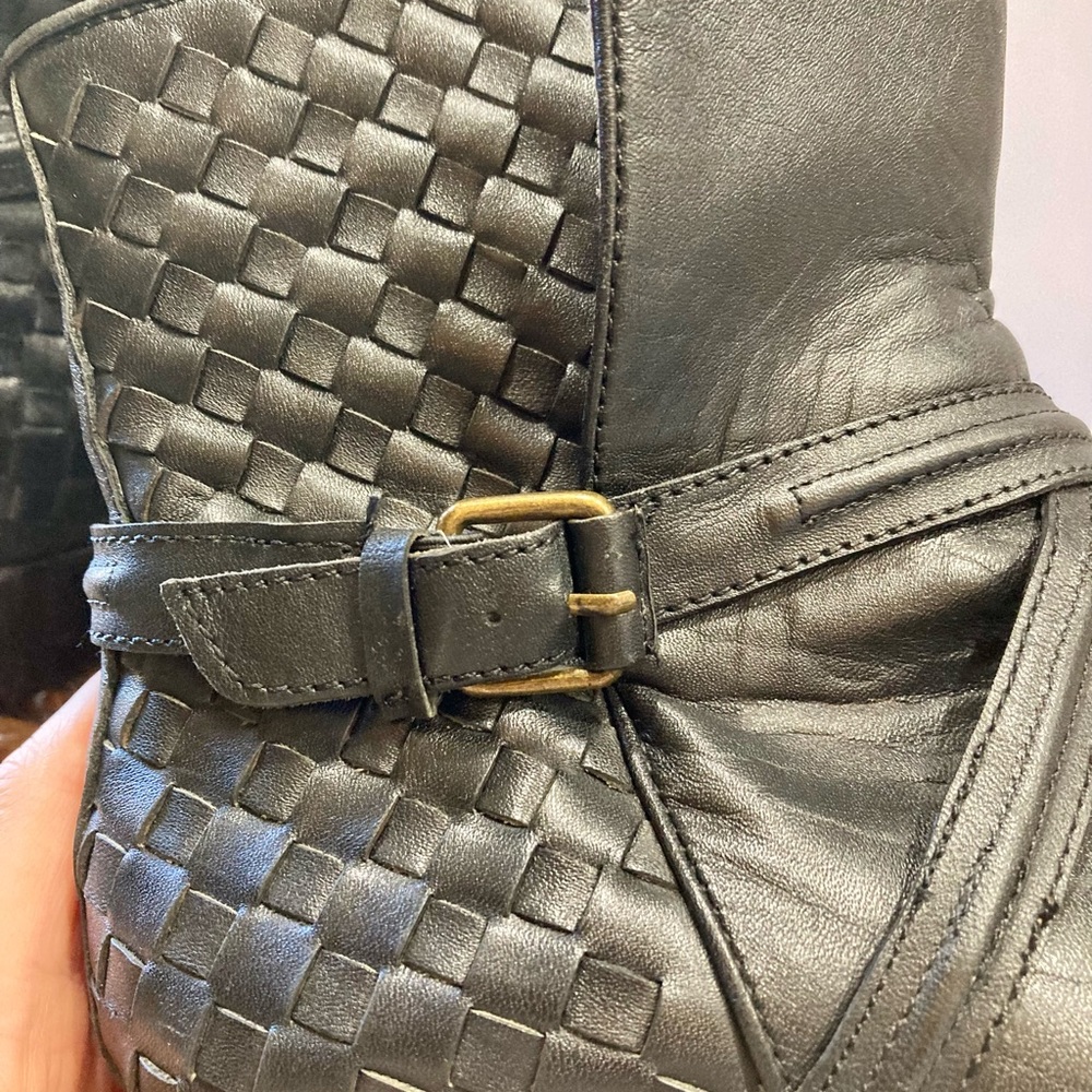 Joie Jackson black woven leather boots EU 37.5 US Women's 7 - Picture 3 of 8